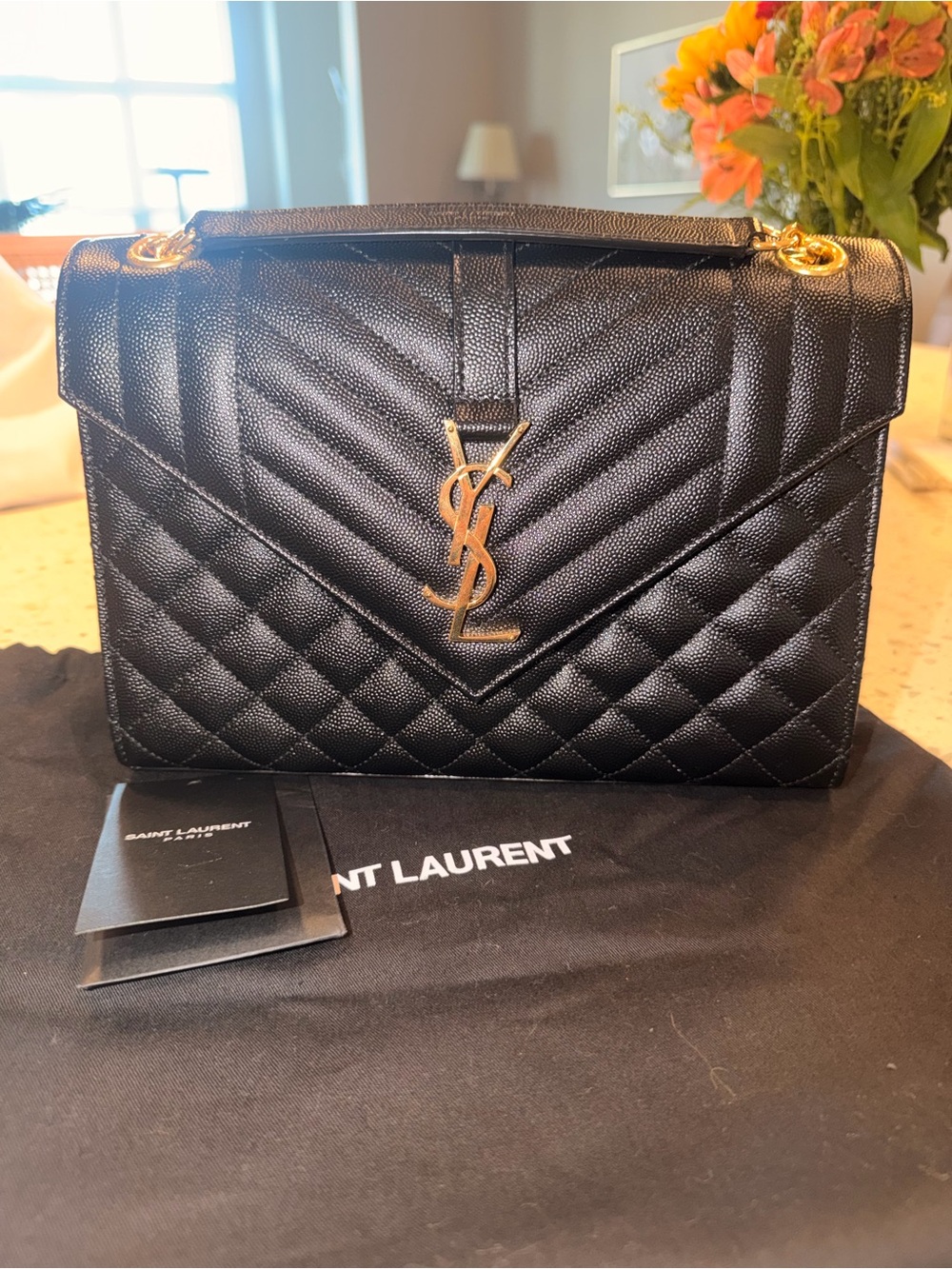 Saint Laurent Black Quilted Shoulder Bag with Gold YSL Hardware